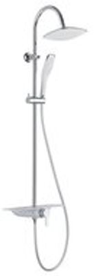 WATERWAY hoofddouche met ééngreepsmengkraan en planchet, chroom-wit wellness-hoofddouche met antikalk nozzles, hoofddouche: ca. 20 x 20 cm handdouche met antikalk nozzles, maat: (b x. L) ca. 6,4 x