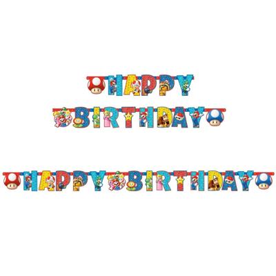 Super Mario letterslinger - 2x - 190 cm - karton - slinger - wenslijn - kinder verjaardag