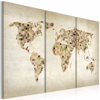 Schilderij - Wereldkaart - Beige tinten van de Wereld, 3luik , premium print op canvas - thumbnail