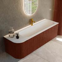 Badmeubel Mondiaz Kurve | 145 cm cm | Meubelkleur Ruby | Wastafelkleur Talc | Solid surface | Wasbak rechter zijde spoelbak | 1 kraangat