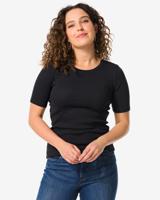 HEMA Dames T-shirt Clara Rib Zwart (zwart)