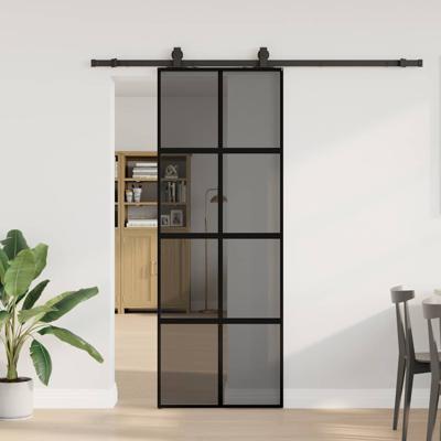 Schuifdeur met beslagset 76x205 cm gehard glas zwart