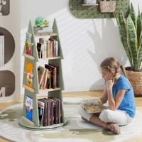 Kinderboekenrek 360° Draaibaar Kinderboekencarousel 4 Niveaus in Boomvorm Ø48 x 102 cm Vrijstaand Displayrek