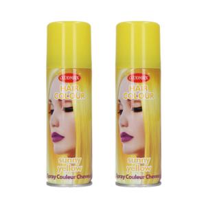 Haarspray of haarverf - 2x - kleur geel - verkleed accessoires - 125 ml - volwassenen en kinderen