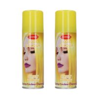 Haarspray of haarverf - 2x - kleur geel - verkleed accessoires - 125 ml - volwassenen en kinderen