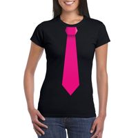 Zwart t-shirt met roze stropdas dames