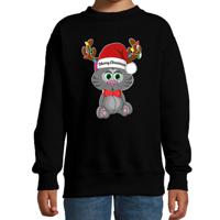 Kersttrui/sweater voor jongens/meisjes - Merry Christmas - zwart - Kerst poesje