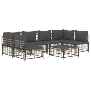 vidaXL 7-delige Loungeset met kussens poly rattan antracietkleurig