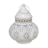 Tuin deco lantaarn - Marokkaanse sfeer stijl - wit/goud - D15 x H19 cm - metaal - buitenverlichtin - thumbnail