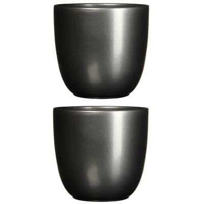 2x stuks bloempot antraciet grijs keramiek voor kamerplant H25 x D28 cm