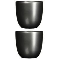 2x stuks bloempot antraciet grijs keramiek voor kamerplant H25 x D28 cm