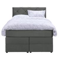 Leen Bakker - Boxspring Met Opbergruimte Liv Geruit - 120x200 Cm - Stof/Velvet - Grijs