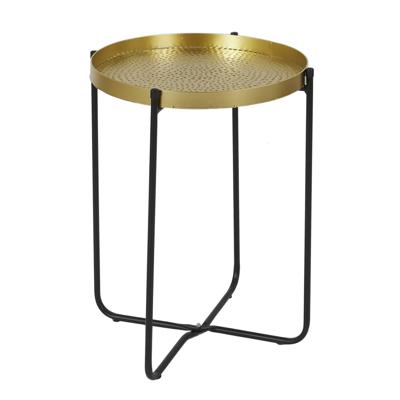 Home Deco Factory Bijzettafel - goudkleurig met zwart - metaal - D35 cm - plantverhoger