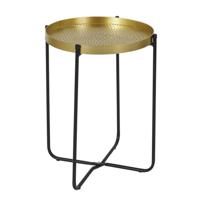 Home Deco Factory Bijzettafel - goudkleurig met zwart - metaal - D35 cm - plantverhoger