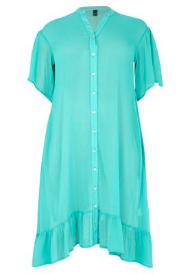 Yoek Jurk met ruches | Turquoise | Maat 50/52