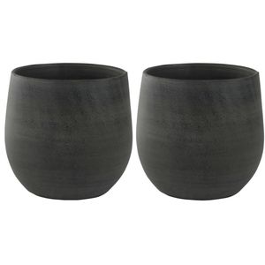 2x stuks plantenpotten/bloempotten in een strakke Modern design look grafiet Dia 18 cm en Hoogte 16