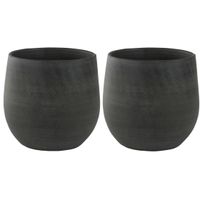 2x stuks plantenpotten/bloempotten in een strakke Modern design look grafiet Dia 18 cm en Hoogte 16