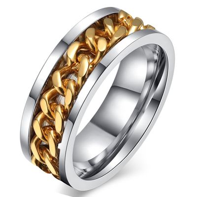 Stalen herenring met Cubaanse gouden ketting