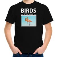 Flamingo vogel t-shirt met dieren foto birds of the world zwart voor kinderen - thumbnail