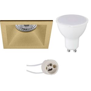 LED Spot Set - Pragmi Pollon Pro - GU10 Fitting - Dimbaar - Inbouw Vierkant - Mat Goud - 6W - Natuurlijk Wit 4200K - Verdiept - 82mm