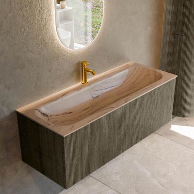 Badmeubel Mondiaz Kurve-Dlux | 120 cm | Meubelkleur Shadow | Wastafelkleur Arena | Solid surface | Wasbak midden spoelbak | 1 kraangat