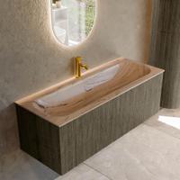Badmeubel Mondiaz Kurve-Dlux | 120 cm | Meubelkleur Shadow | Wastafelkleur Arena | Solid surface | Wasbak midden spoelbak | 1 kraangat