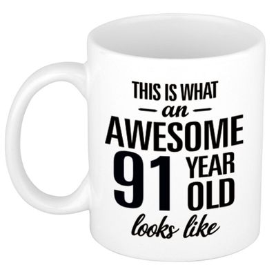 Awesome 91 year cadeau mok / beker 300 ml