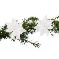 2x stuks kerstboomversiering kunstbloemen op clip wit 18 cm - Kersthangers