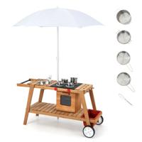 Buitenkeukentrolley voor Kinderen met Zonnescherm Gesimuleerde Braadoven Verwijderbare Opbergdoos Lieve Accessoires Natuurlijke+ Wit