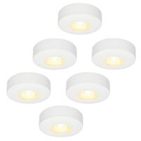 Set van 6 Pavo - Platte LED opbouwspots 23mm - 3W 300lm - 2700K - Dimbaar - Rond - IP44 - Wit