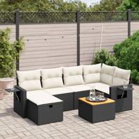 7-delige Loungeset met kussens poly rattan zwart