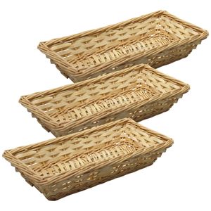 Broodmand/stokbrood mandje - 3x - rotan/riet - 17 x 37 x 7 cm