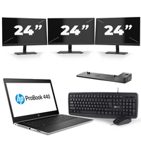 HP ProBook 440 G5 - Intel Core i7-8e Generatie - 14 inch - 8GB RAM - 240GB SSD - Windows 11 + 3x 24 inch Monitor
