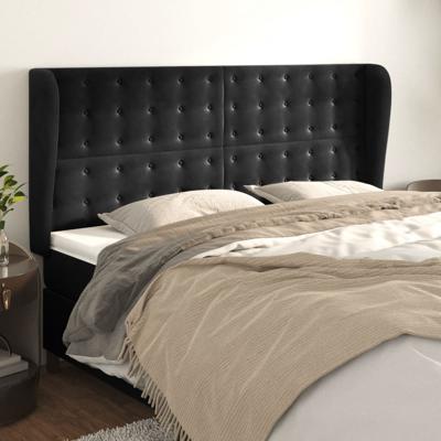 Hoofdbord met randen 163x23x118/128 cm fluweel zwart