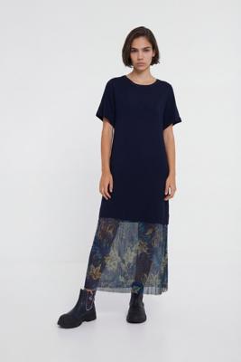 Gebreide jurk met bloemen - BLUE - M