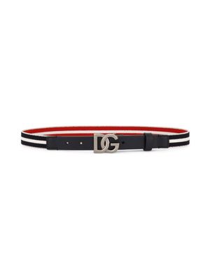 Dolce & Gabbana Kids ceinture rayée à plaque logo - Bleu