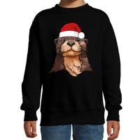 Kersttrui / sweater familie Otter - kinderen - dieren - zwart - kerstmuts - Kerstmis