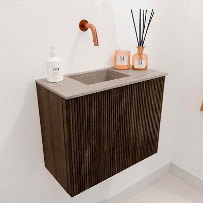 Toiletmeubel Mondiaz Joya Dlux | 50 cm | Meubelkleur Walnut | Faye wastafel Saba Wasbak Links | Zonder kraangat(en)