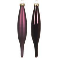 Decoris kerstbal pegels - 6x - aubergine paars - D15 cm - glas - kersthangers - ijspegels