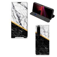 Sony Xperia 1 III | Standcase | Marmer Wit Zwart - Origineel Cadeau Man Sony Xperia 1 III | Standcase | Marmer Wit Zwart - Origineel Cadeau Man