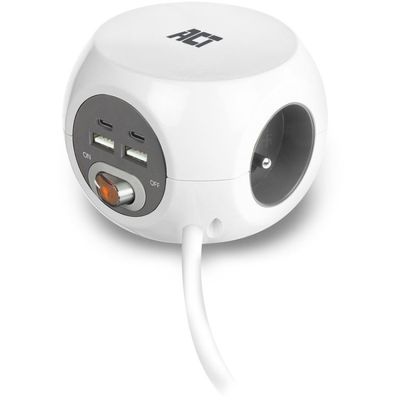 ACT Connectivity Vierkante stekkerdoos (PDU) met 3 sockets type E, USB-C/USB-A poorten, 1,5m
