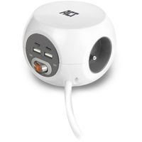 ACT Connectivity Vierkante stekkerdoos (PDU) met 3 sockets type E, USB-C/USB-A poorten, 1,5m stekkerdoos