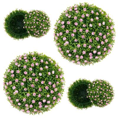 2 Kunst Vormsnoeibollen 37 cm met Roze Bloemen Kunstplanten in Ballen om op te Hangen of te Staan Decoratieve Tuinbollen voor Binnen Buiten