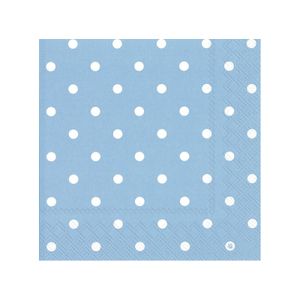 60x Polka Dot 3-laags servetten licht blauw met witte stippen 33 x 33 cm