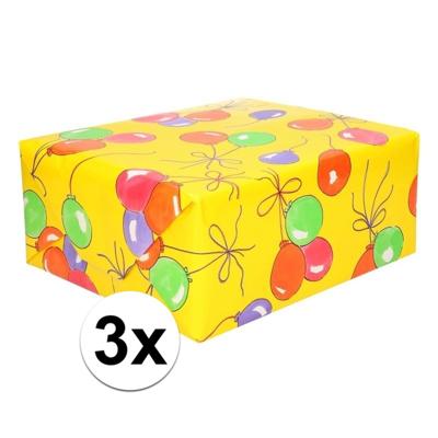 Cadeaupapier - 3x - rol - ballonnen opdruk - 200 x 70 cm - inpakpapier