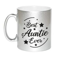 Zilveren Best Auntie Ever cadeau koffiemok / theebeker 330 ml - thumbnail