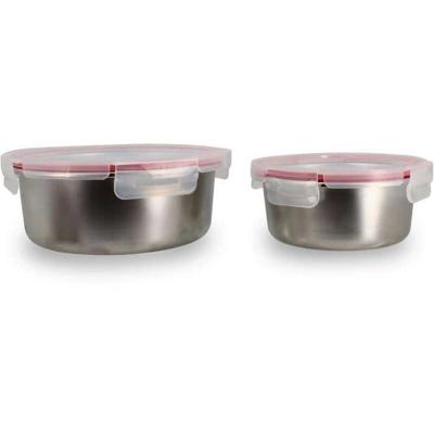Set van 2 luchtdichte bakjes met deksel - MENASTYL - 5040178 - Roestvrij staal - Rond - 15 en 20 cm - Magnetronbestendig