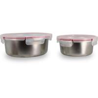 Set van 2 luchtdichte bakjes met deksel - MENASTYL - 5040178 - Roestvrij staal - Rond - 15 en 20 cm - Magnetronbestendig - thumbnail