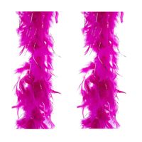 2x stuks carnaval verkleed veren Boa kleur fuchsia roze met zilver 2 meter