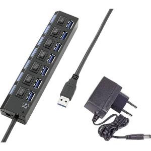 Renkforce USB 3.2 Gen 1-hub 7 poorten Individueel schakelbaar, Met status-LEDs, Met iPad-laadpoort Zwart